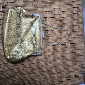 Gold Snake Print Clutch‎ Bag Chain Silvee Frame